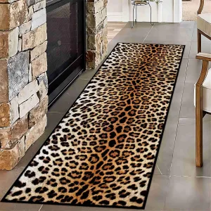 Vintage Leopard Print Area Rug 2x7ft Wildlife Leopard Print Design Soft No Shedding Hallway Runners Washable Runner Rugs with Rubber Backing Non Skid Floor Carpet for Indoor Living Room Kitchen