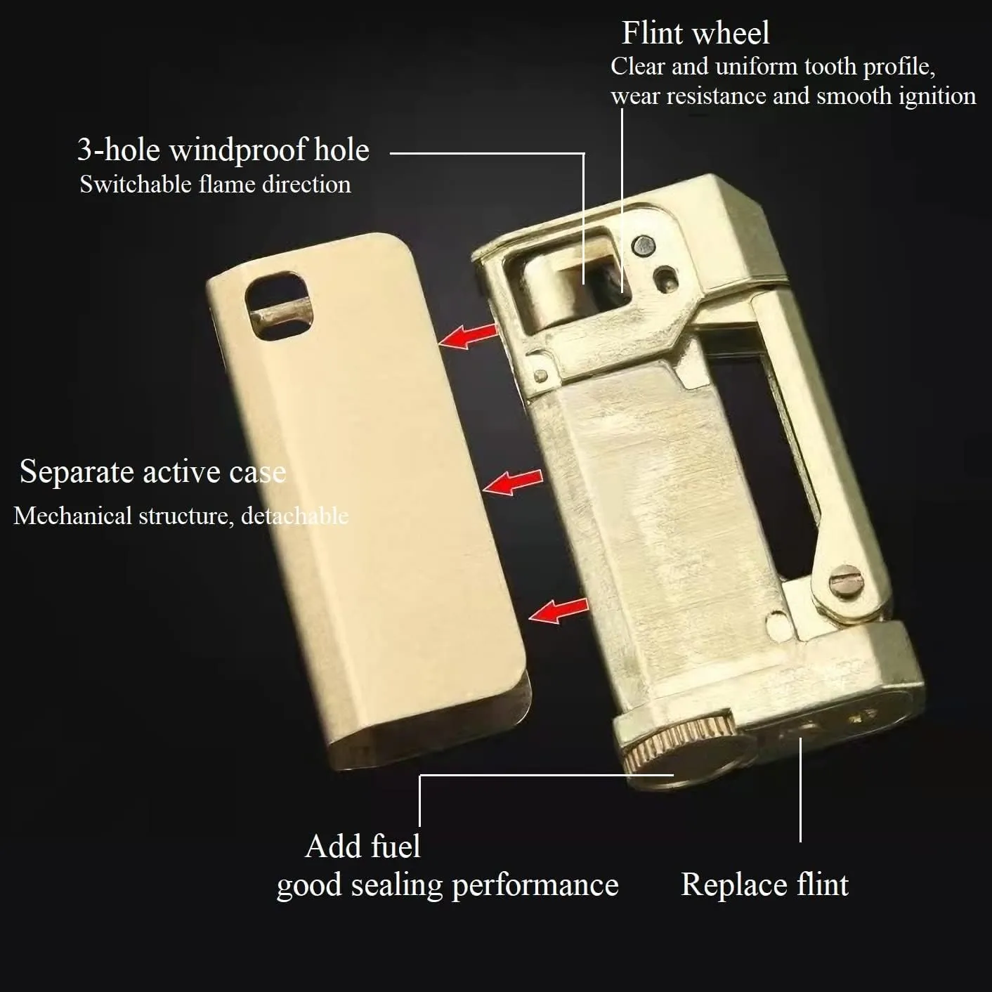 Vintage Lighter Cool Mechanical Linkage Lighter Side Press Ignition Windproof Kerosene Cigarette Lighter for Smoking