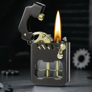 Vintage Lighter, Cool Trench Lighter, Mecha Metal Rocker Lighters, Windproof Refillable Kerosene Lighters with Unique Transparent Visible Fuel Tank, Classic Gifts for Men Dad Husband, No Oil