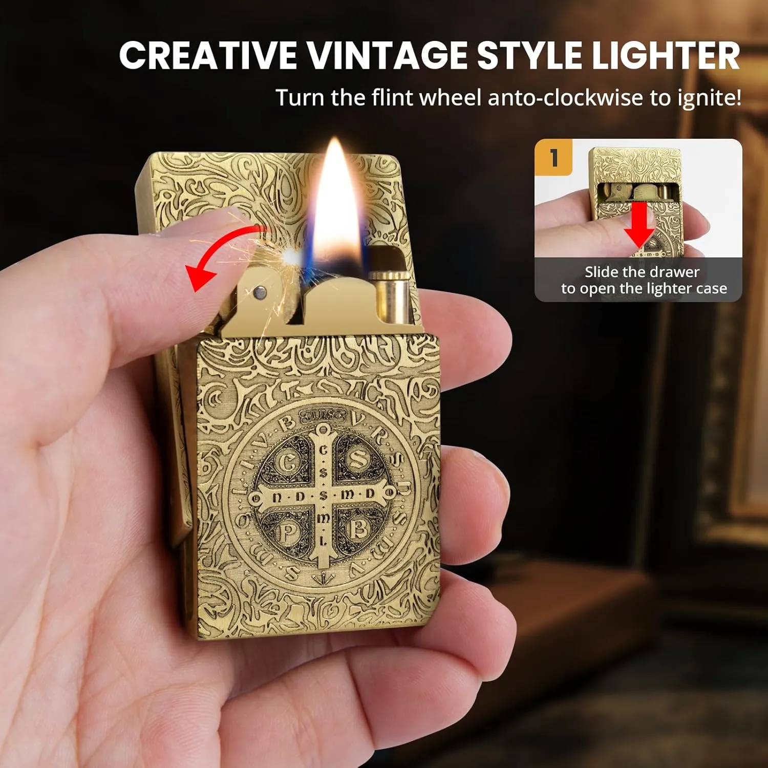 Vintage Lighter, Cool Trench Lighter, Unique Pipe Lighters with Creative Drawer Design, Antique Matchbox Kerosene Lighters Fluid Refillable, Classic Gifts for Men Dad Husband, Constantine