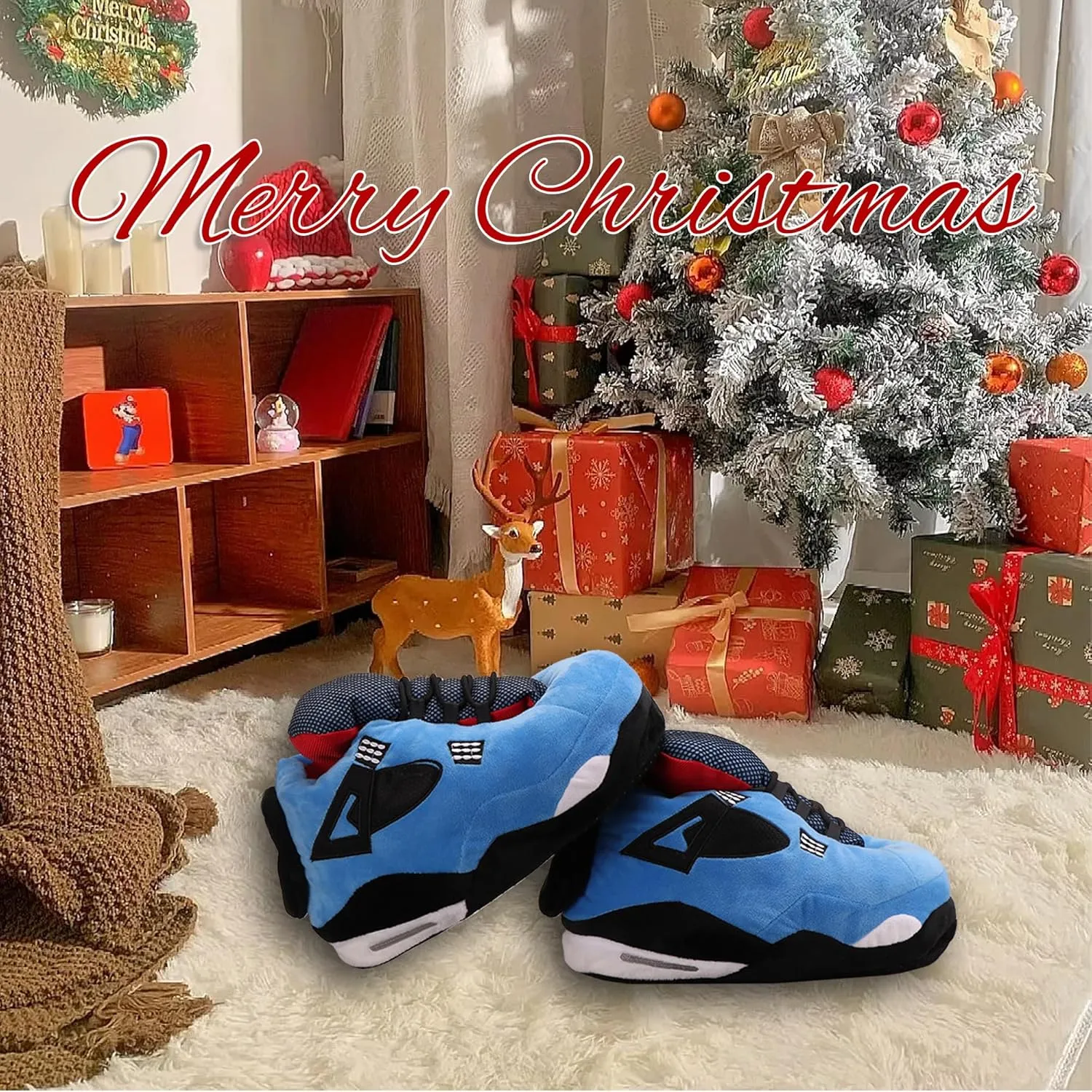 Warm Plush Sneaker Slippers, Trendy Anti-Slip Furry Soft House Shoes Fluffy Unisex Comfy Home Slides One Size Fits Most Indoor Outdoor