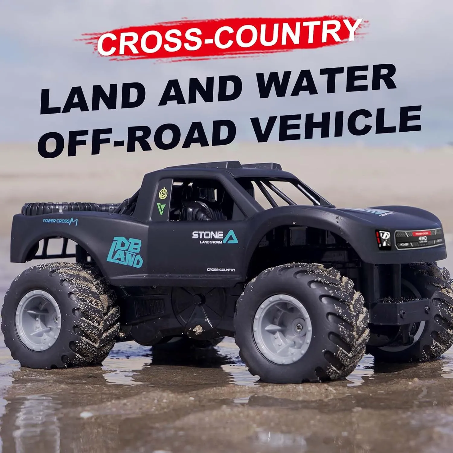 Waterproof Monster Trucks for Boys, 2.4G Amphibious Rc Car, 1:16 Scale All-Terrain Rc Boat for Boys & Adults, 4WD, 2 Rechargeable Batteries, Perfect 4-12 Year Old Boy Toys Gifts-Orange
