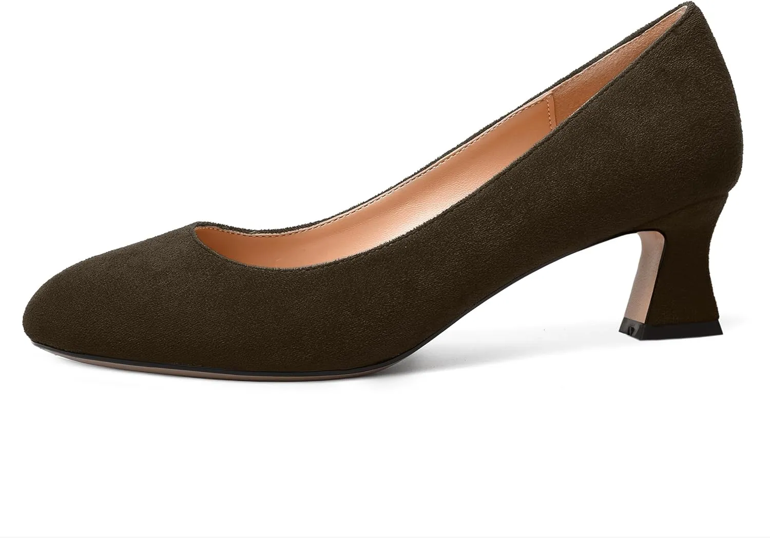 WAYDERNS Womens Dress Suede Dating Round Toe Slip On Solid Kitten Low Heel Pumps Shoes 2 Inch
