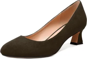 WAYDERNS Womens Dress Suede Dating Round Toe Slip On Solid Kitten Low Heel Pumps Shoes 2 Inch