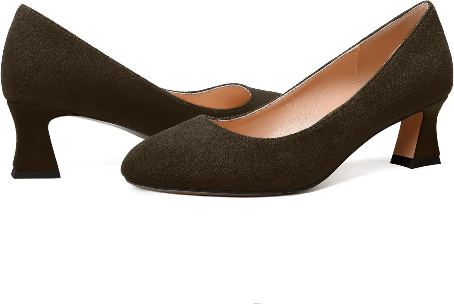WAYDERNS Womens Dress Suede Dating Round Toe Slip On Solid Kitten Low Heel Pumps Shoes 2 Inch