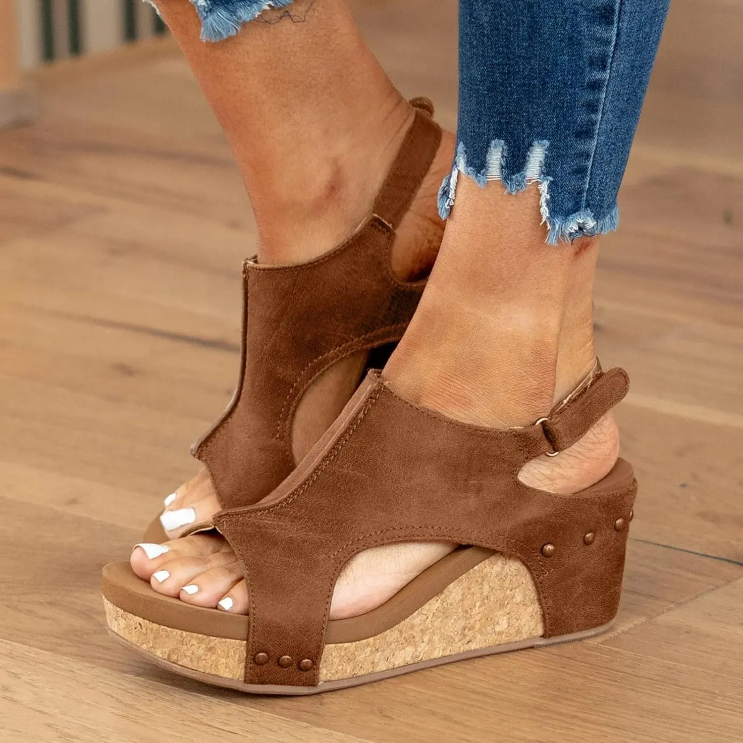 Wedge Sandals for Women Open Toe Buckle Ankle Strap Flatform Casual Sandals Trendy Platform Wedge Shoes with Arch Support Adjustable Comfort Walking Orthotic Flip Flops