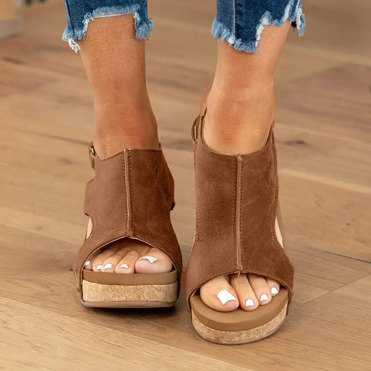 Wedge Sandals for Women Open Toe Buckle Ankle Strap Flatform Casual Sandals Trendy Platform Wedge Shoes with Arch Support Adjustable Comfort Walking Orthotic Flip Flops