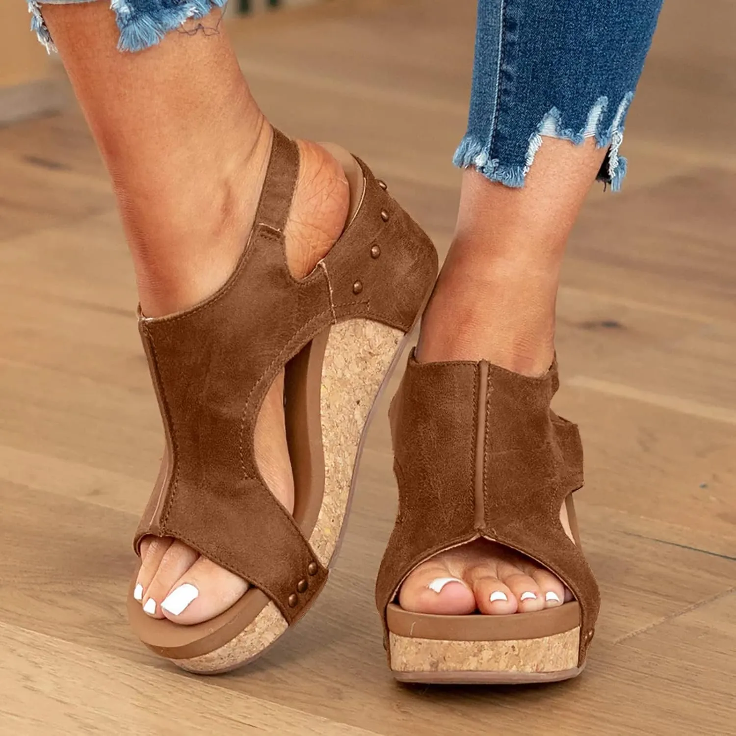 Wedge Sandals for Women Open Toe Buckle Ankle Strap Flatform Casual Sandals Trendy Platform Wedge Shoes with Arch Support Adjustable Comfort Walking Orthotic Flip Flops