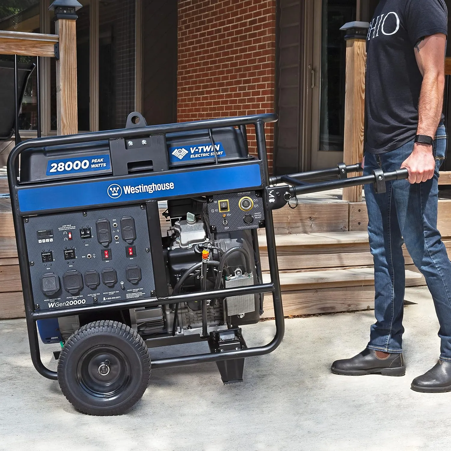 Westinghouse 28000 Peak Watt Home Backup Portable Generator, Electric Start with Auto Choke, Transfer Switch Ready 30A & 50A Outlets, Gas Powered,Blue