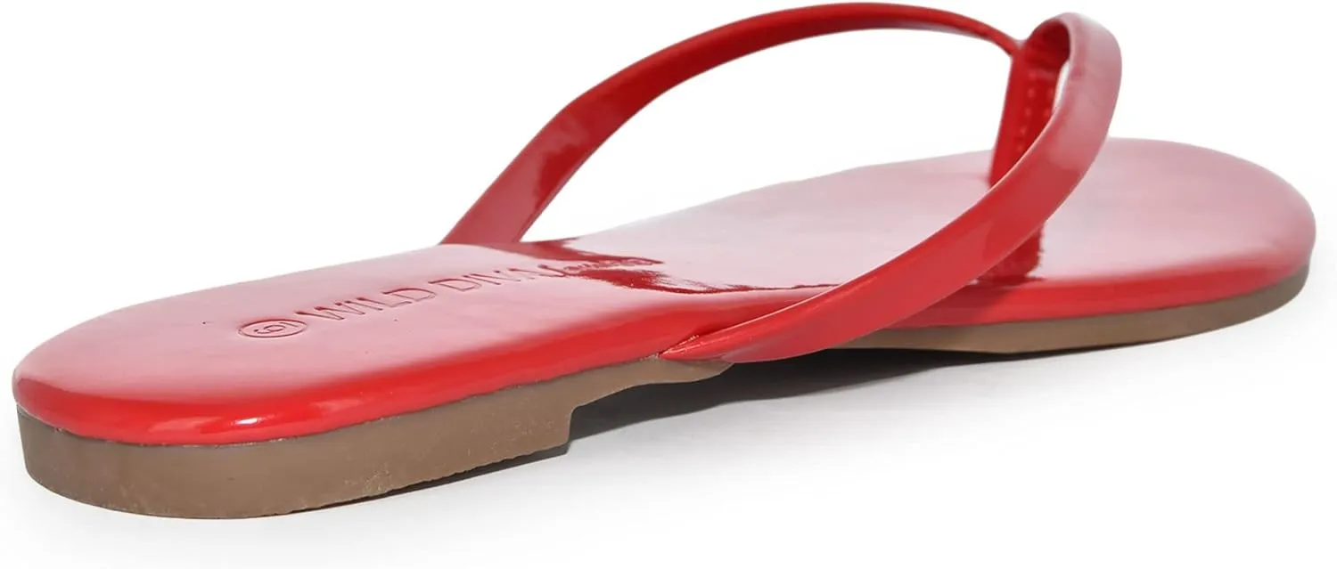 Wild Diva Classic Faux Patent Leather Almond Toe Flip Flop Thong Sandals