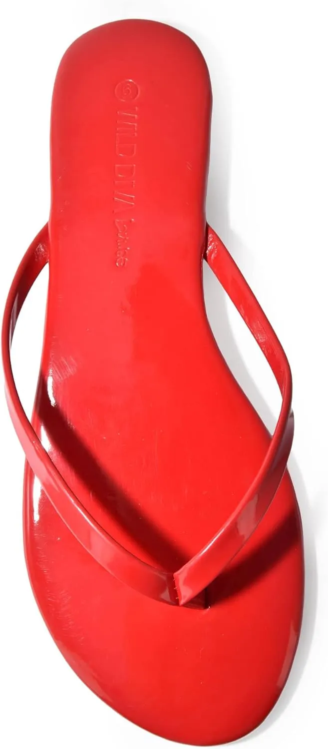 Wild Diva Classic Faux Patent Leather Almond Toe Flip Flop Thong Sandals