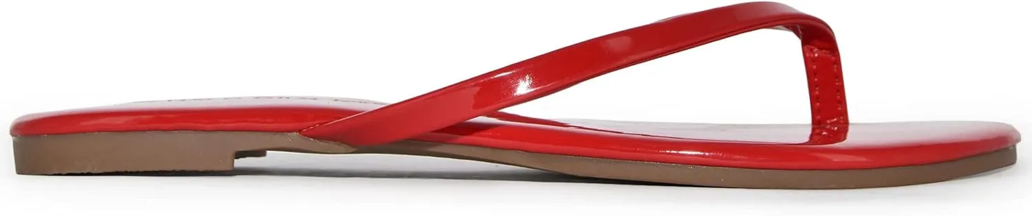 Wild Diva Classic Faux Patent Leather Almond Toe Flip Flop Thong Sandals