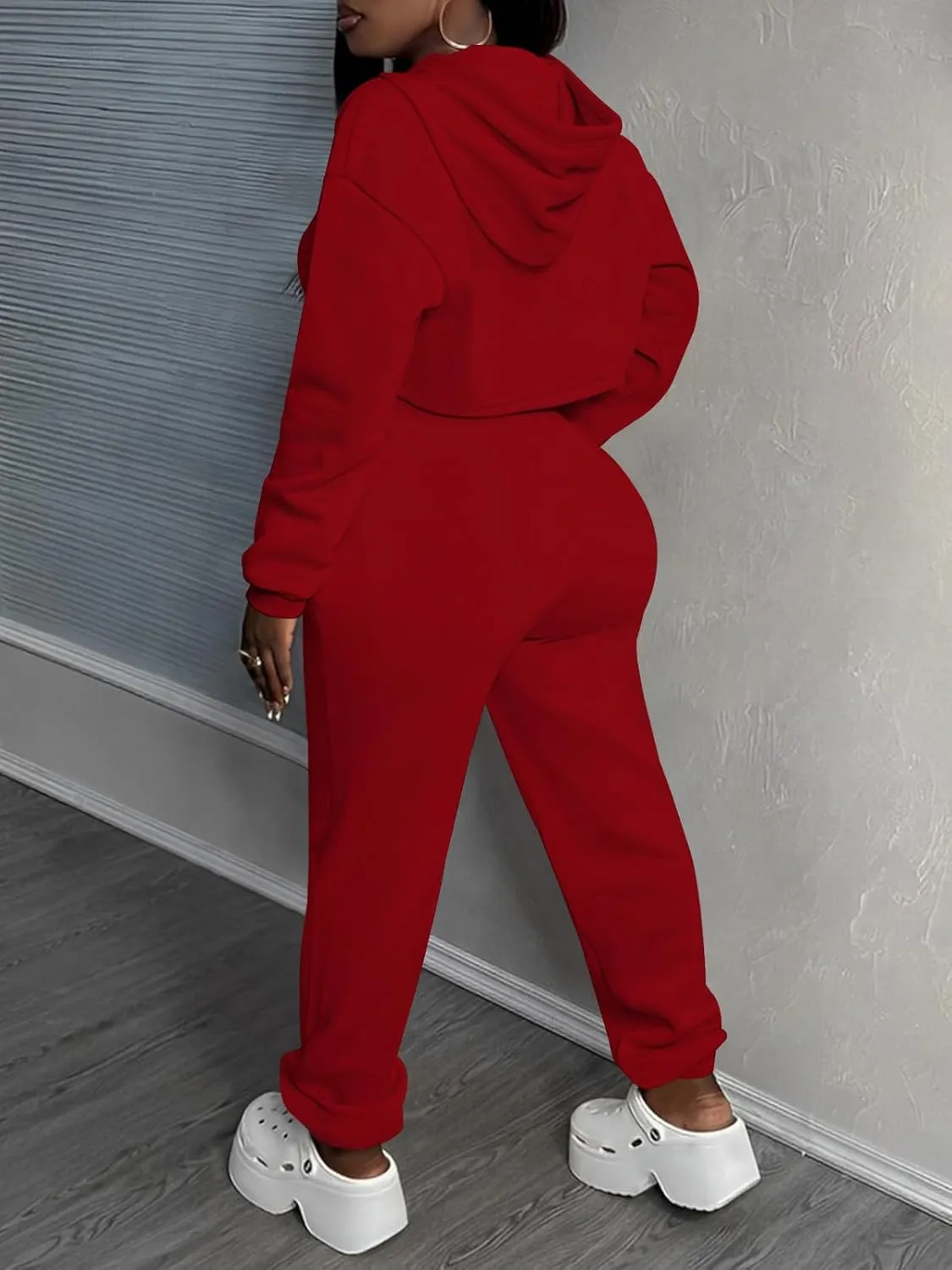 Women 3 Piece Sweatsuit Set Sexy Long Sleeve Pullover Cropped Hoodie Tank Top and Jogger Sweatpants Tracksuit