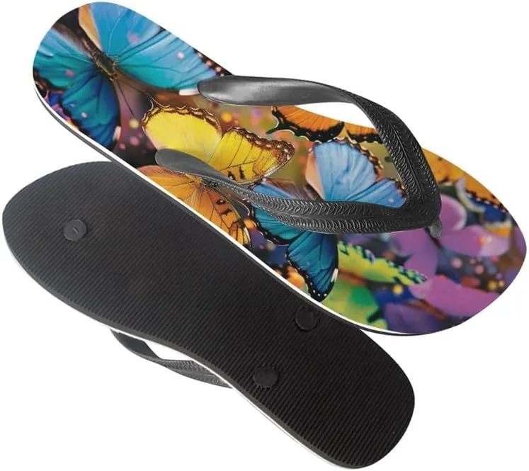 Women Geometry Flip Flop Sandal, Sunset Butterfly Hotel Travel Footwear Lotus Comfort Slippers Flip Flop Sandals