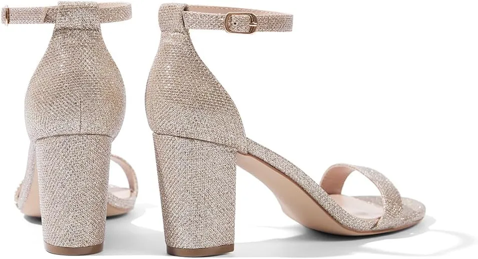Women Open Toe Low Chunky Short Heels Ankle Strap Block Heel Sandals Party Dress Wedding Pump Shoes