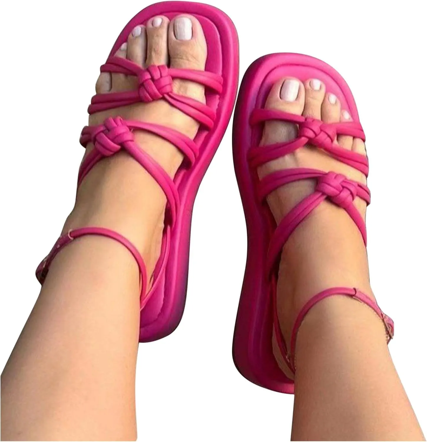 Women Strappy Braided Casual Sandal High Elastic Summer Stretch Flat Open Toe Hollow Out Sandals Beach Vacation Shoe