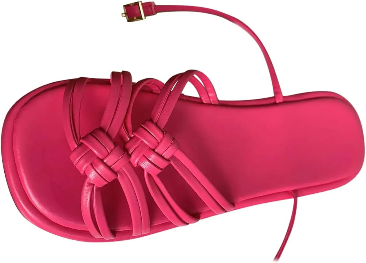 Women Strappy Braided Casual Sandal High Elastic Summer Stretch Flat Open Toe Hollow Out Sandals Beach Vacation Shoe