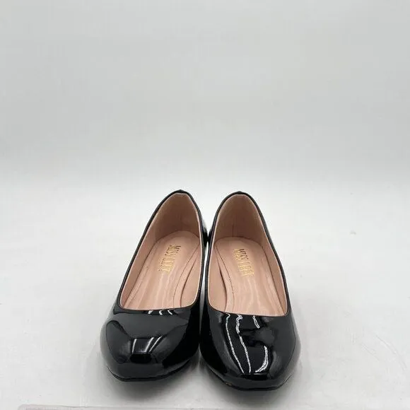 Women's Black Low Platform High Chunky Heeled Slip On Closed Round Toe Pump