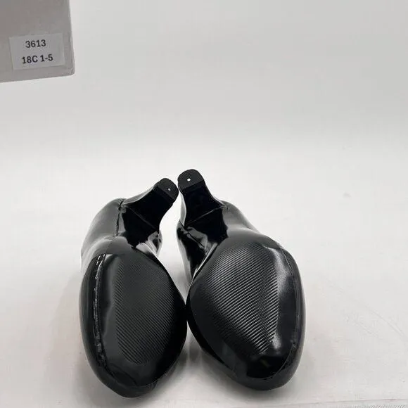 Women's Black Low Platform High Chunky Heeled Slip On Closed Round Toe Pump