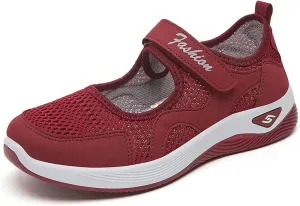 Womens Breathable Walking Shoes Mesh Lightweight Sneakers Mary Jane Flats Wide Width Comfortable Working Nurse Shoes Non-Slip Adjustable