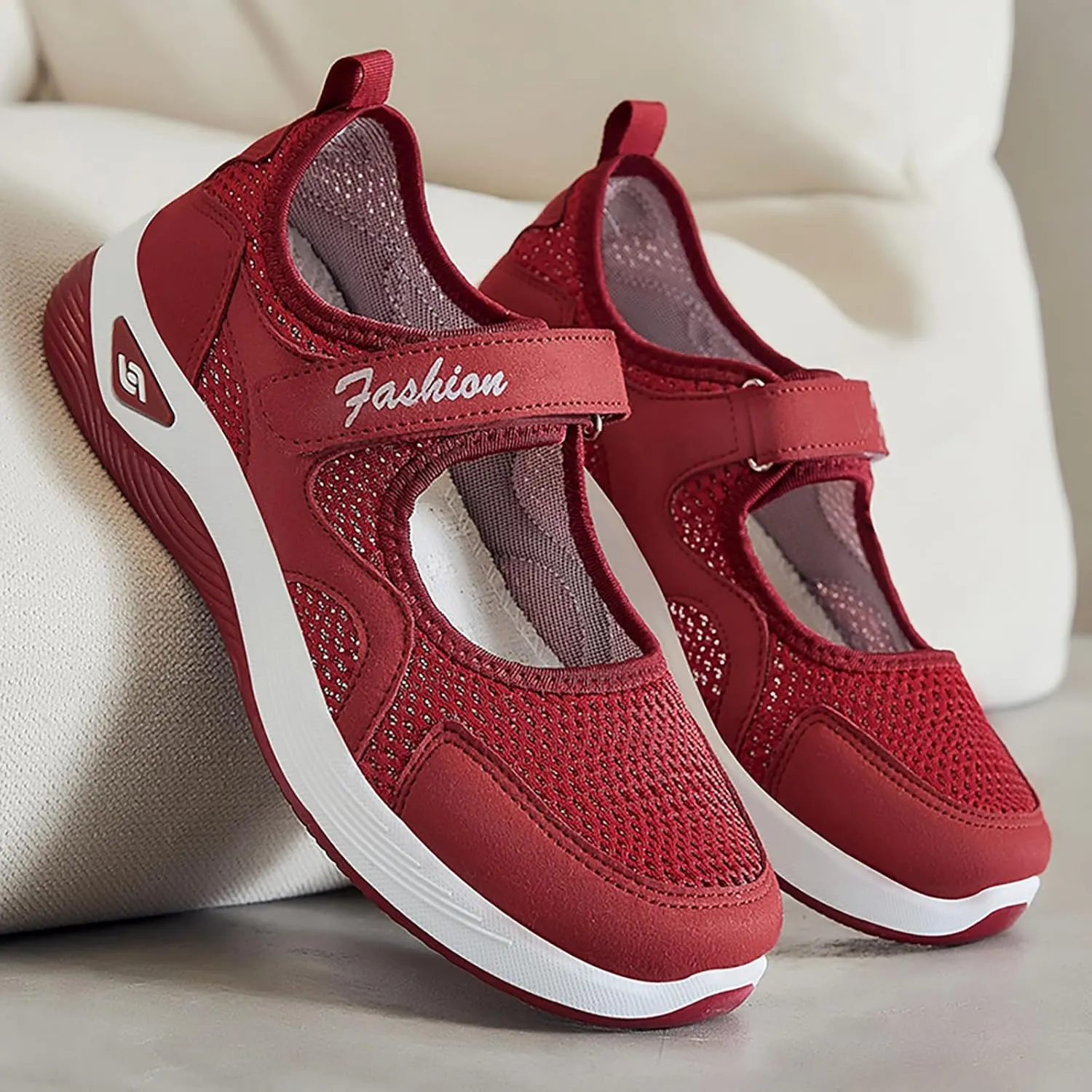 Womens Breathable Walking Shoes Mesh Lightweight Sneakers Mary Jane Flats Wide Width Comfortable Working Nurse Shoes Non-Slip Adjustable