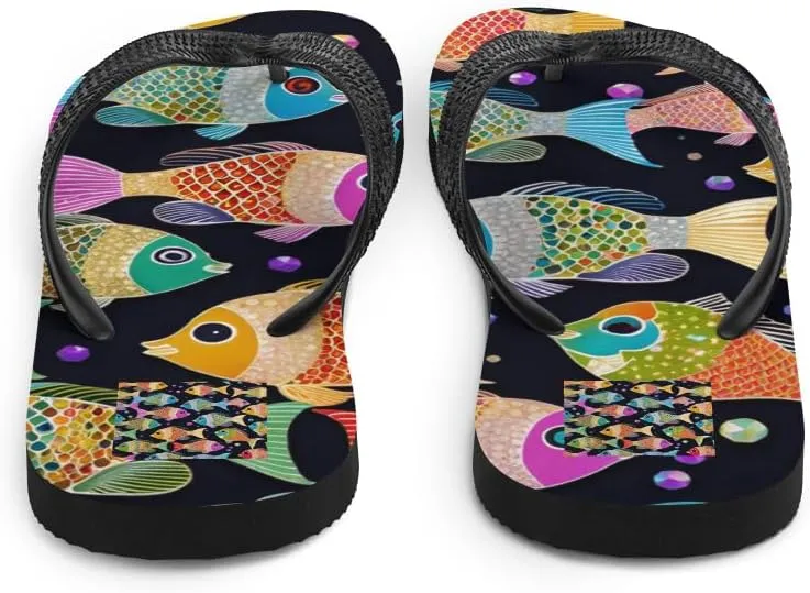 Women's Chic Adorable Colorful Goldfish Luxe Flip-Flops For Beach or Pool