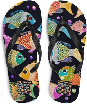 Women's Chic Adorable Colorful Goldfish Luxe Flip-Flops For Beach or Pool