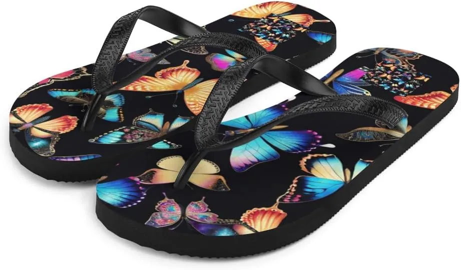 Women's Chic Beautiful Dark Colorful Butterfly Print Luxe Flip-Flops