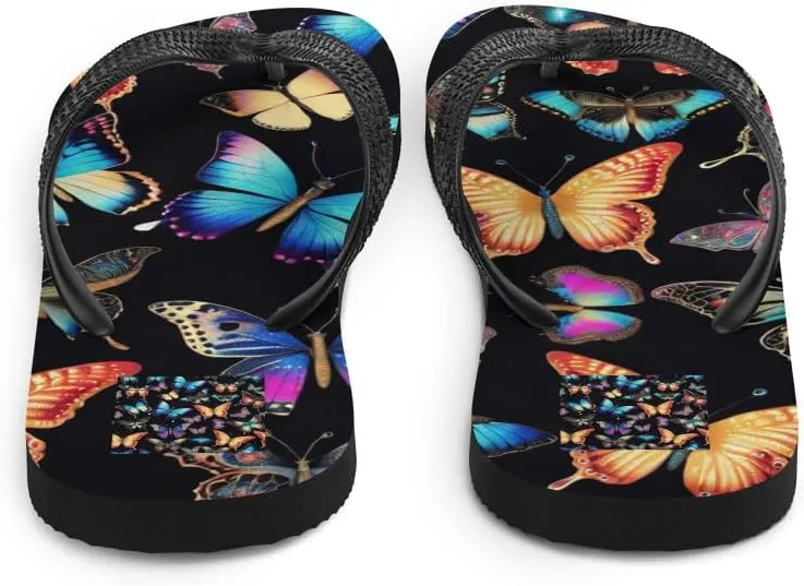 Women's Chic Beautiful Dark Colorful Butterfly Print Luxe Flip-Flops