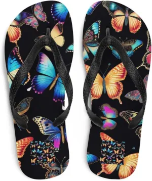 Women's Chic Beautiful Dark Colorful Butterfly Print Luxe Flip-Flops