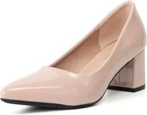 Women's Closed Pointed Toe Work Dress Pumps Low Chunky Patent Leather Office Heels for Women Zebra Pattern Suede Wedding Party Daily Comfy Pump Shoes Slip On 2.36 Inch