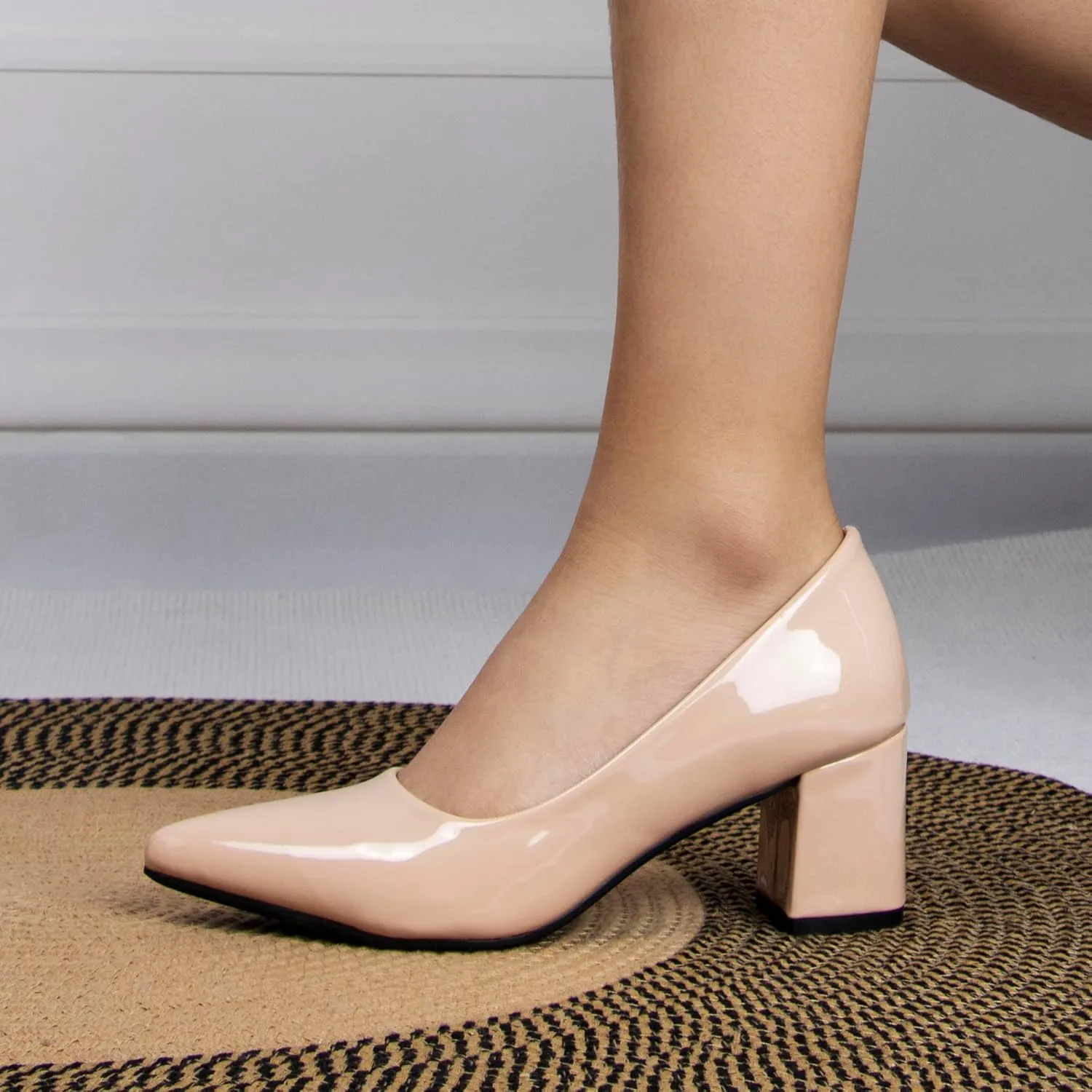 Women's Closed Pointed Toe Work Dress Pumps Low Chunky Patent Leather Office Heels for Women Zebra Pattern Suede Wedding Party Daily Comfy Pump Shoes Slip On 2.36 Inch