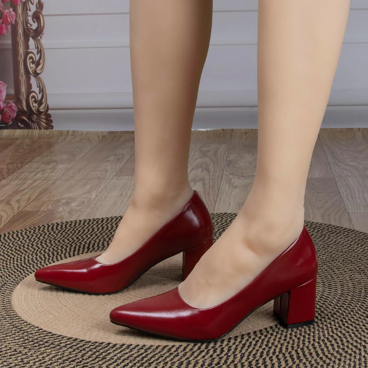 Women's Closed Pointed Toe Work Dress Pumps Low Chunky Patent Leather Office Heels for Women Zebra Pattern Suede Wedding Party Daily Comfy Pump Shoes Slip On 2.36 Inch
