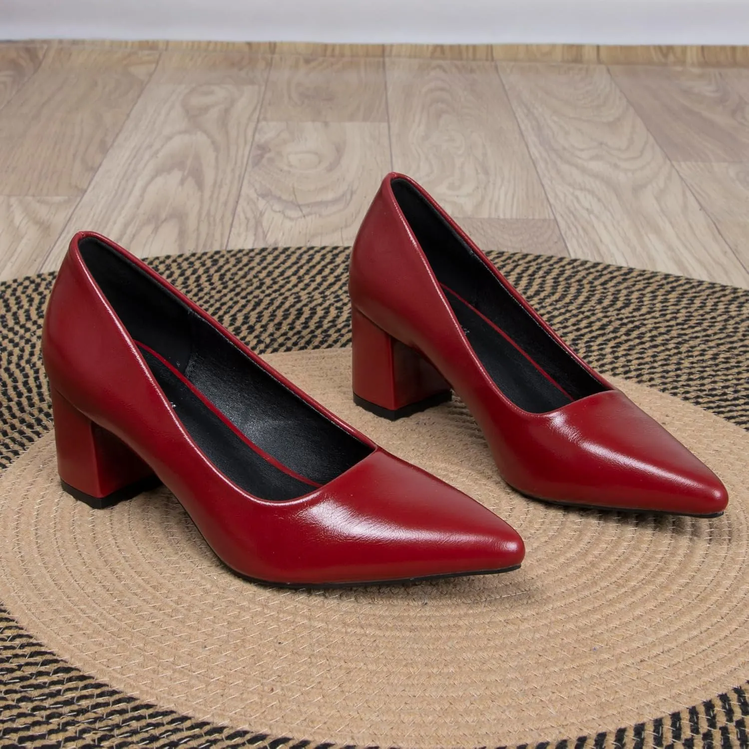 Women's Closed Pointed Toe Work Dress Pumps Low Chunky Patent Leather Office Heels for Women Zebra Pattern Suede Wedding Party Daily Comfy Pump Shoes Slip On 2.36 Inch