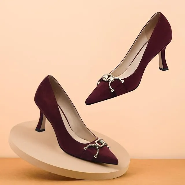 Women's Closed Toe Pointed Pumps Mid High Kitten Heels for Women Dress Shoes Womens Wedding Dressy Shoes
