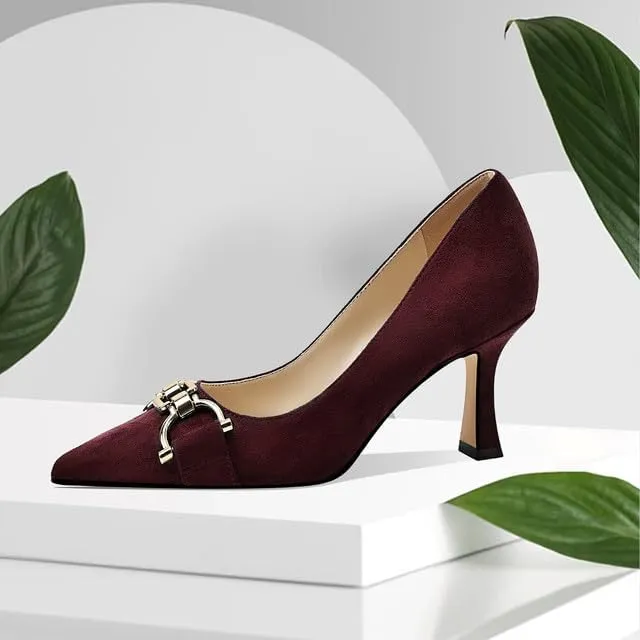 Women's Closed Toe Pointed Pumps Mid High Kitten Heels for Women Dress Shoes Womens Wedding Dressy Shoes