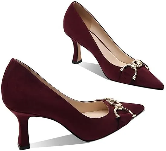 Women's Closed Toe Pointed Pumps Mid High Kitten Heels for Women Dress Shoes Womens Wedding Dressy Shoes