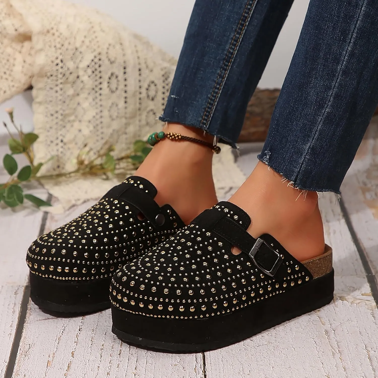 Women's Closed Toe Sandals Arch Support Comfy Cork Footbed Casual Flat Sandals Dressy Slippers Summer Shoes