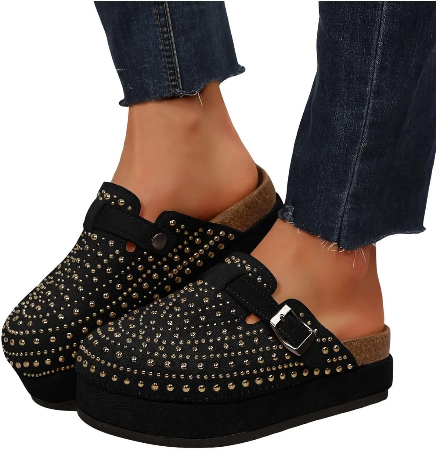 Women's Closed Toe Sandals Arch Support Comfy Cork Footbed Casual Flat Sandals Dressy Slippers Summer Shoes