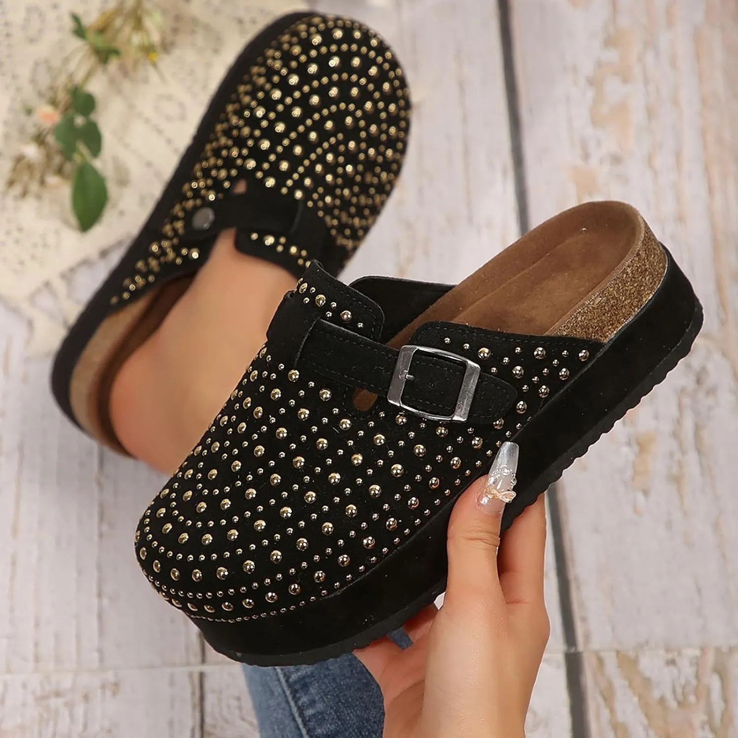 Women's Closed Toe Sandals Arch Support Comfy Cork Footbed Casual Flat Sandals Dressy Slippers Summer Shoes