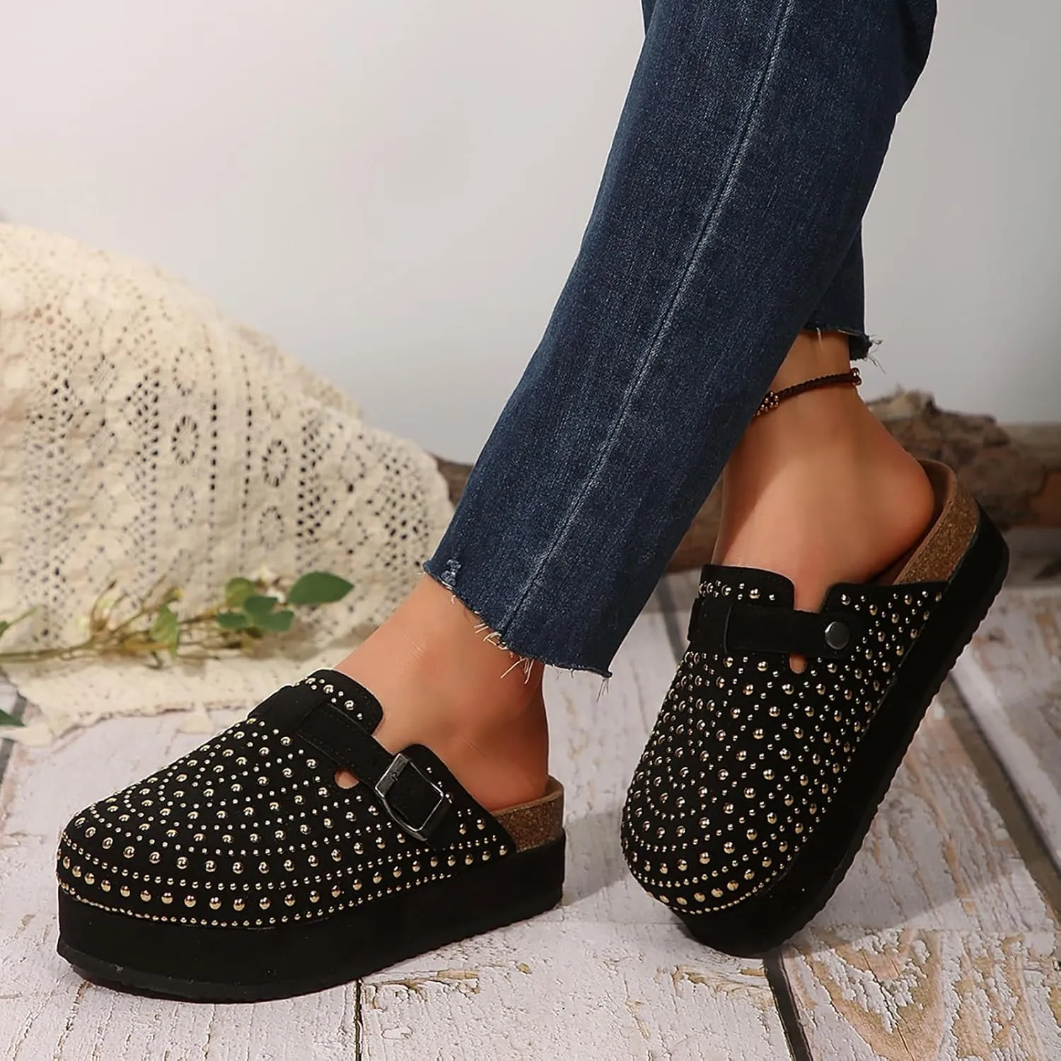Women's Closed Toe Sandals Arch Support Comfy Cork Footbed Casual Flat Sandals Dressy Slippers Summer Shoes