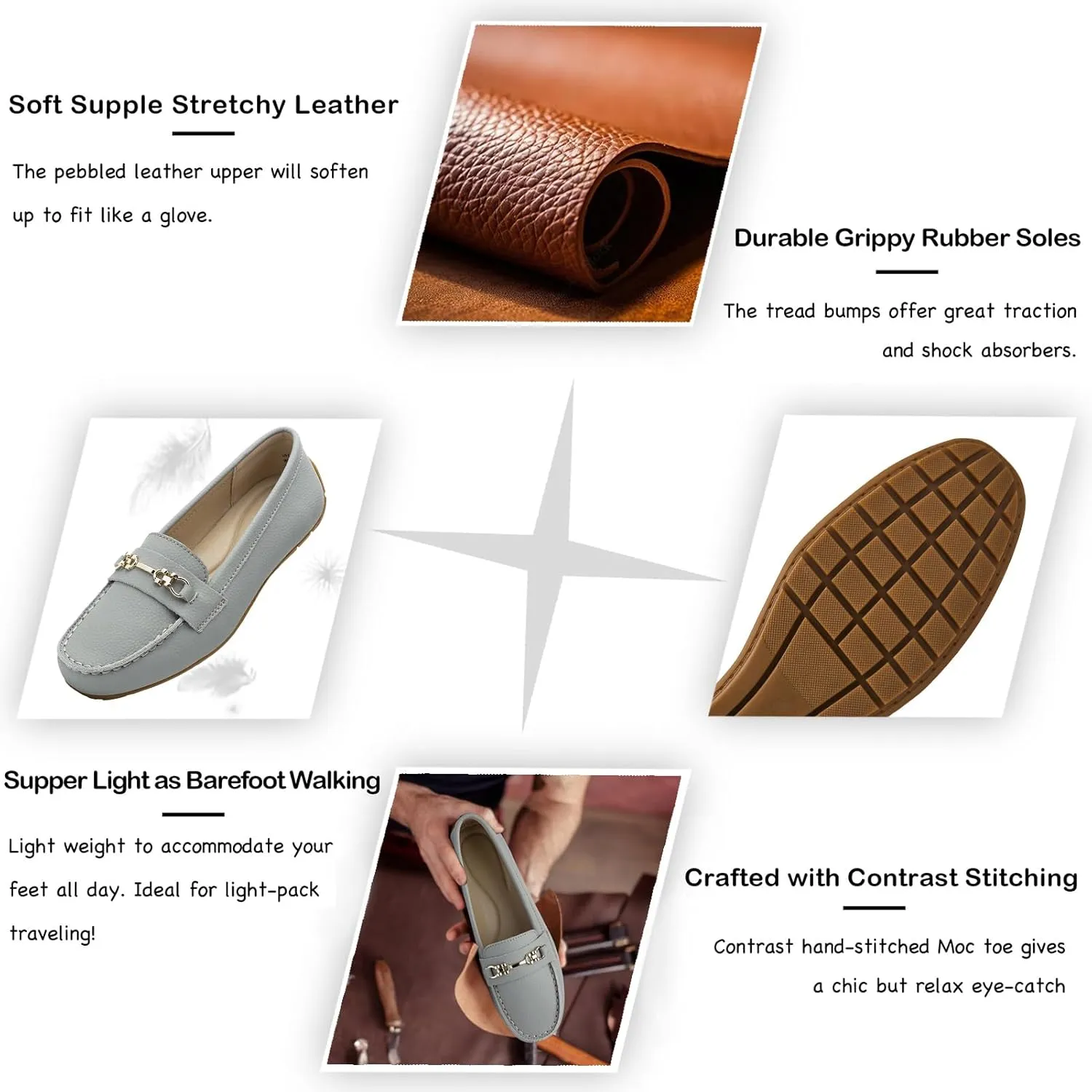 Women's Comfortable & Lightweight Leather Loafers Slip-Ons Driving Mocs Walking Shoes Cute Business Casual Dress Shoes Work Flats for Women