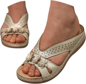 Womens Comfy Wedge Orthopedic Sandals Summer Platform Flower Cutout Strap Wedges Women's Wedged Slip On Ladies Slides Comfortable Recovery Casual Shoes for Outdoor Indoor Daily Wear