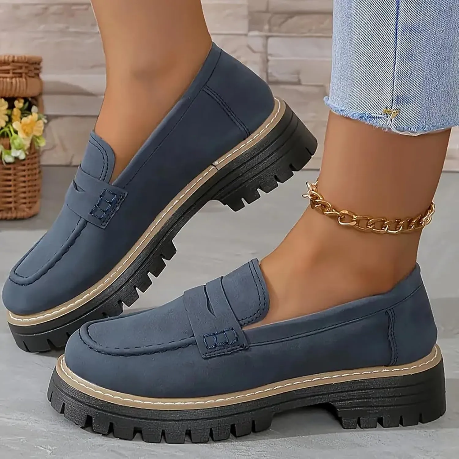 Womens Fashion Loafers Shoes Platform Chunky Penny Loafer Lug Sole Comfortable Slip On Work Office Business Casual Dress Shoe