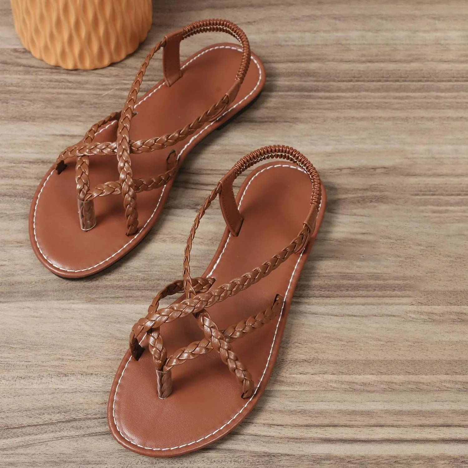 Womens Flat Sandals Strappy Thong Sandals Casual Elastic Strap Flip Flops Slingback Beach Flip Flops