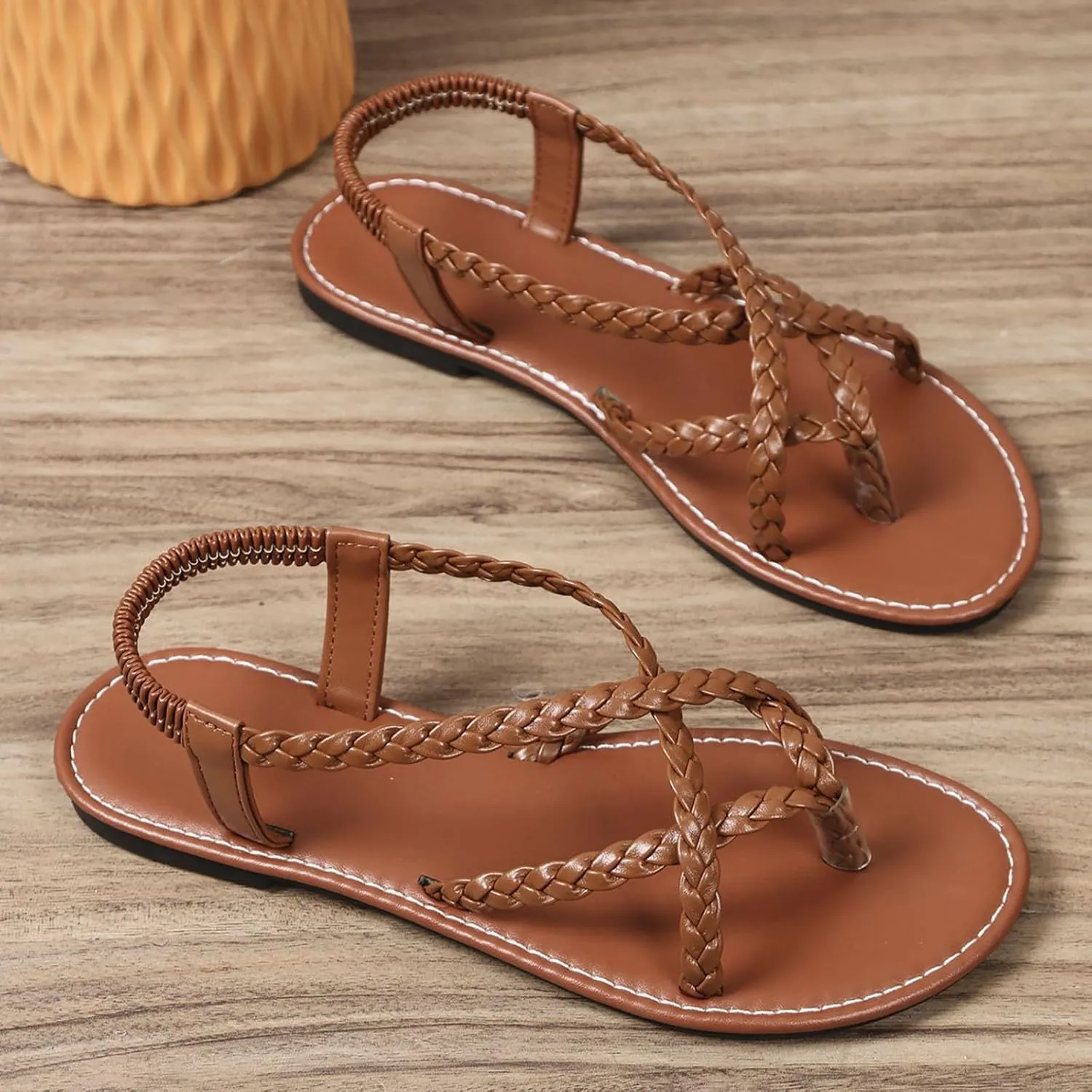 Womens Flat Sandals Strappy Thong Sandals Casual Elastic Strap Flip Flops Slingback Beach Flip Flops