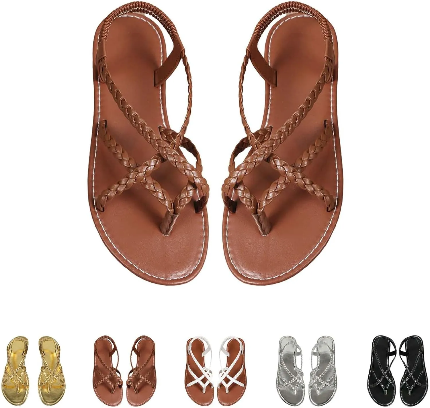 Womens Flat Sandals Strappy Thong Sandals Casual Elastic Strap Flip Flops Slingback Beach Flip Flops
