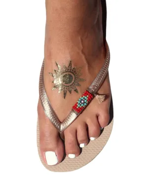 Women's Flip Flops, Boho Bohemian Colorful Beaded Flat Thong Beach Sandals, Sizes 5-12 US, Handmade Hippie Vegan Decorated Shoes by Tribes