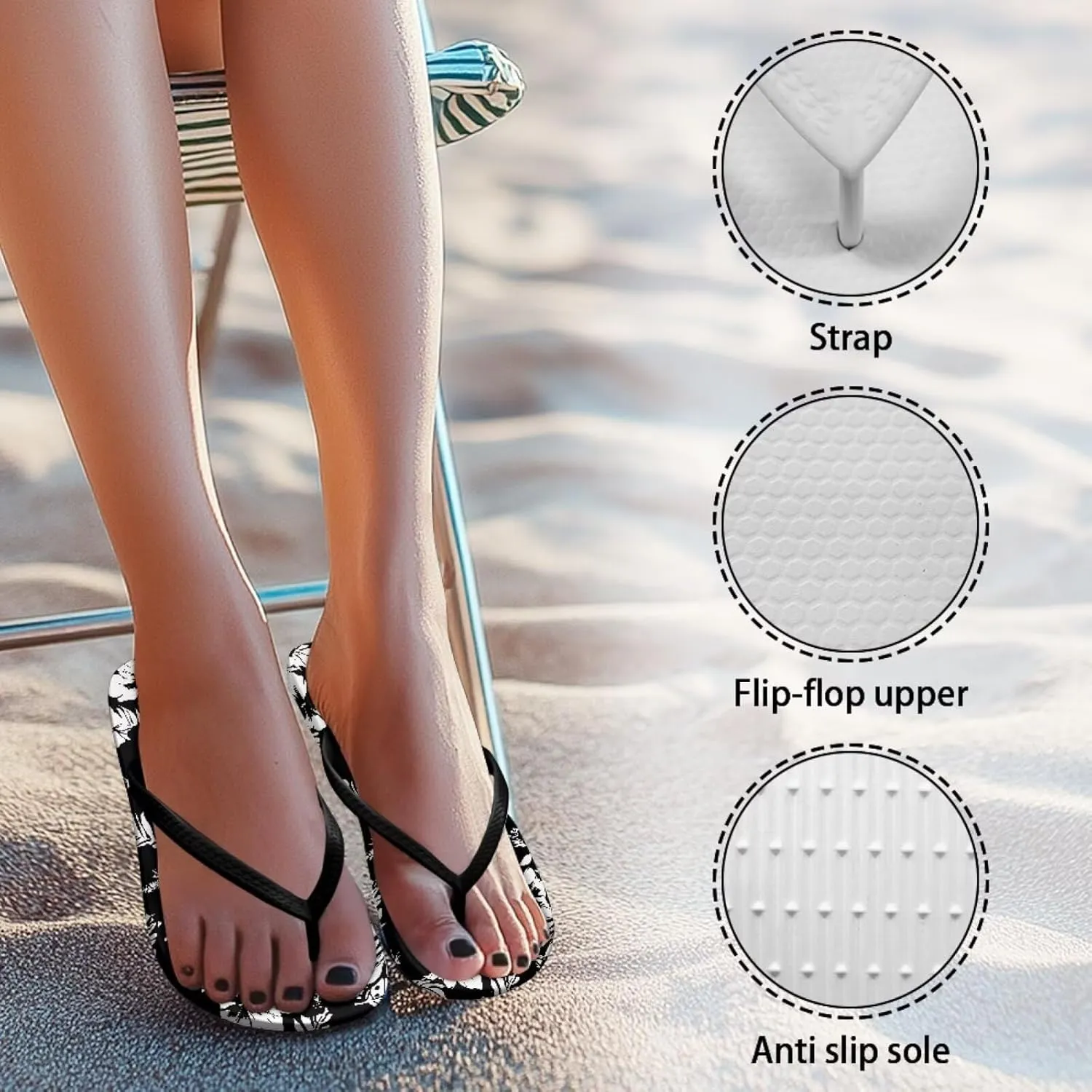 Women's Flip Flops Hawaiian Hibiscus Thong Sandals Comfortable Summer Beach Walking Slippers Shower Shoes