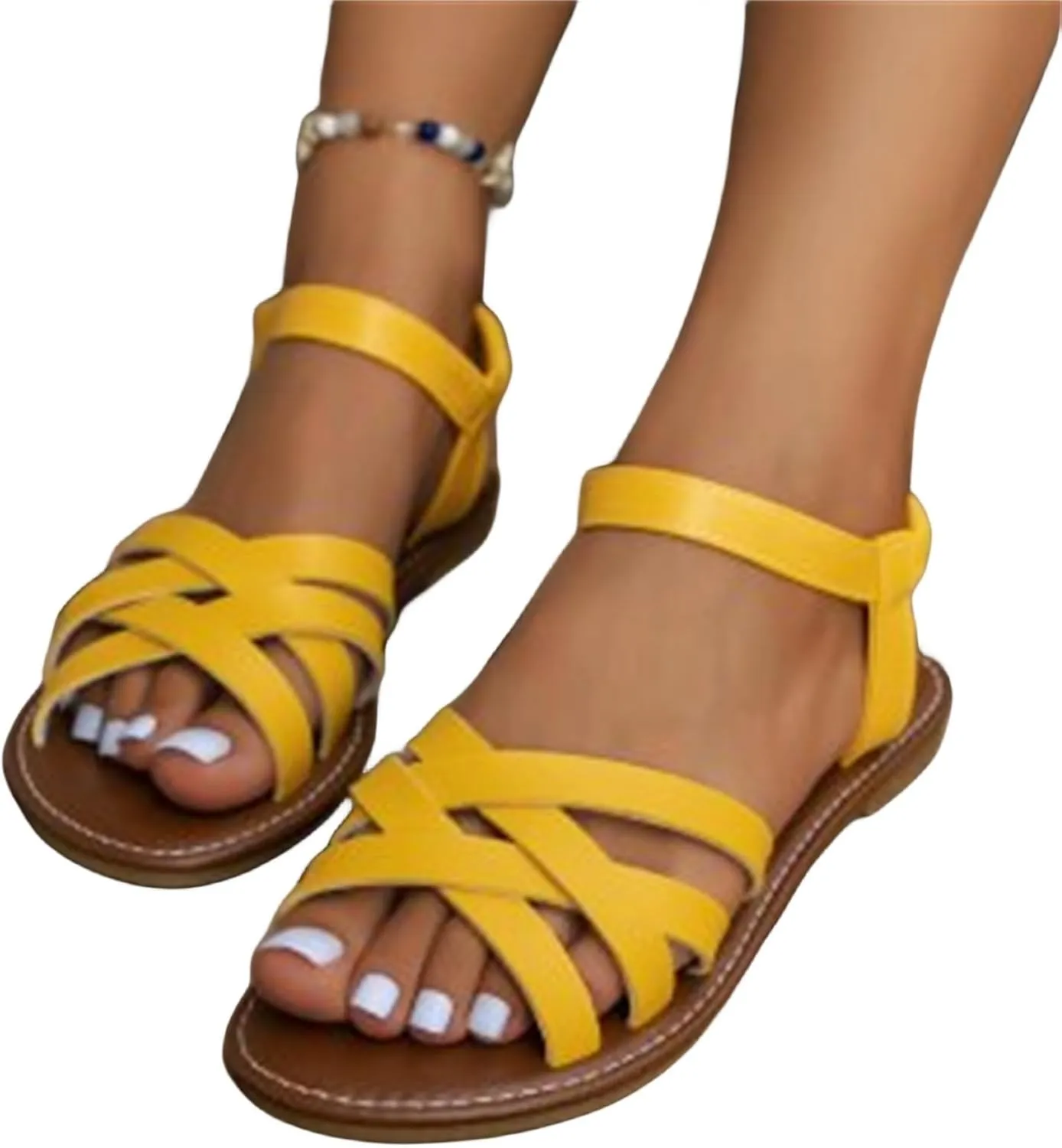 Women's Gladiator Strap Sandals Flat Fisherman Thong Cross Strappy Leathe Casual Woven - Braided Sandals, Beach Dressy Summer Rope Bohemian Summer Comfy Boho Flats Teen Girls Spring Shoes